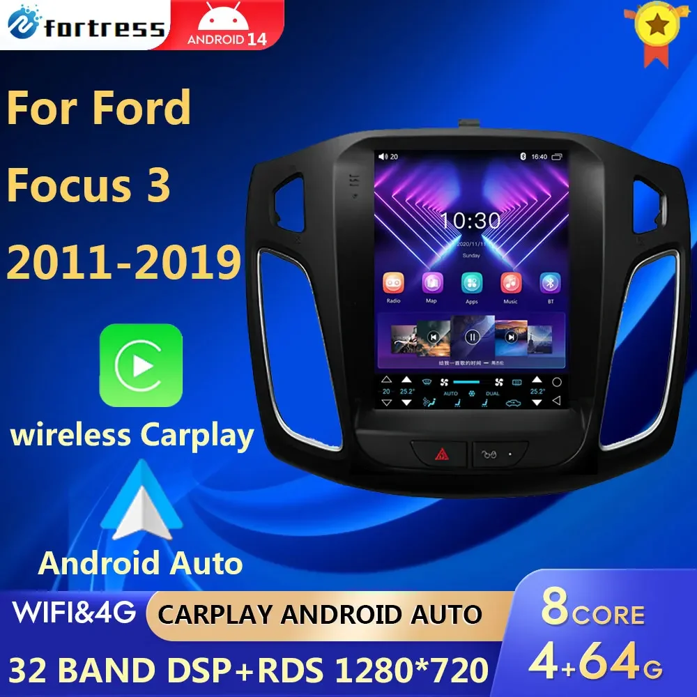 Pro Car Radio android Multimedia 12 For Ford Focus 3 Mk3 2011-2019 Auto 2din Carplay Stereo gps Navigation dvd Tesla Style  9.7