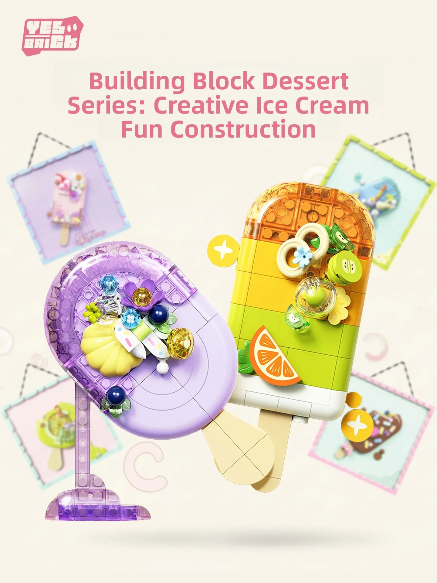 

Bri Yes Candy Ice Cr Snow Cone Theme Assembly Building Blos Fruit Dert Toy Small Particle Toys for Children