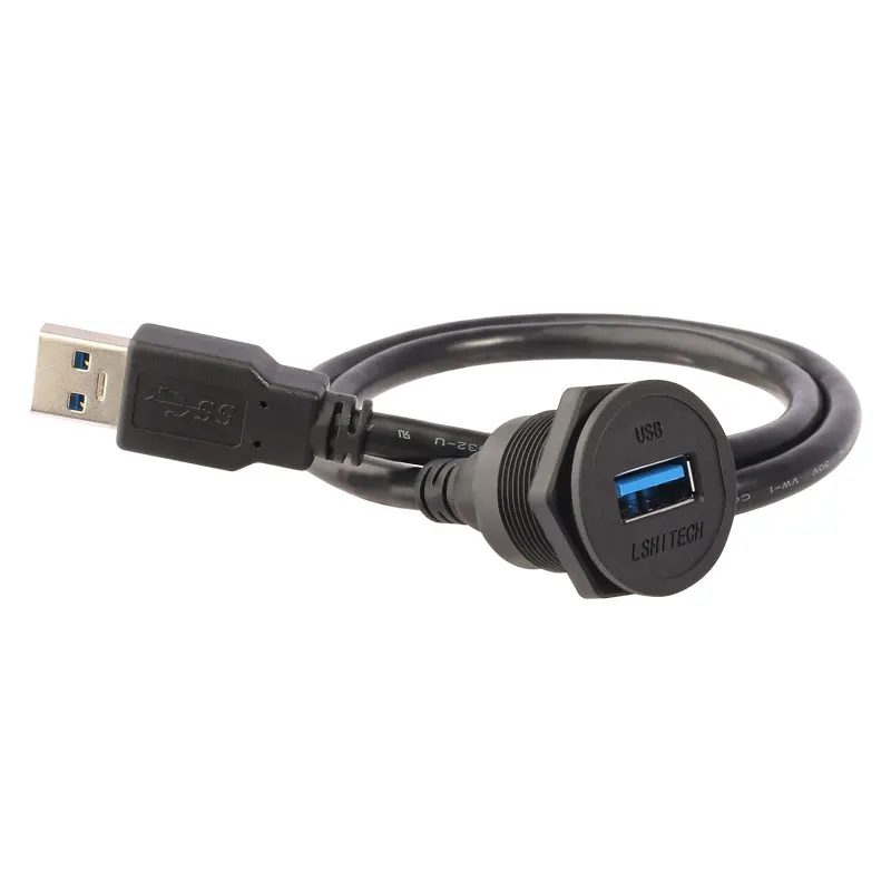 10Gbps USB Waterproof Embedded Dock Adapter Dashboard Panel USB 3.0 Port Female to Male Car Motorcycle Ship Extension Cable
