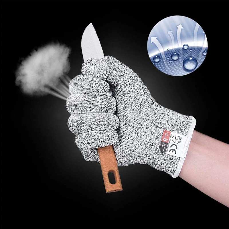 HPPE Cut Resistant Gloves Grade 5 Glass Factory Protective Abrasion Resistant Safety Gardening Kitchen Butchery Fishing Gloves