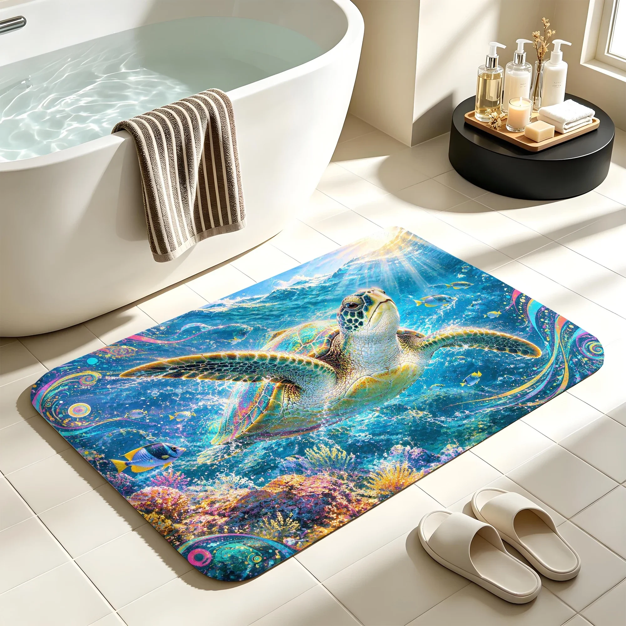 Sea turtle Bath Mat Water Absorbent Quick Dry Anti-Slip Shower Rug Floor Carpet for Bathroom Home Decor