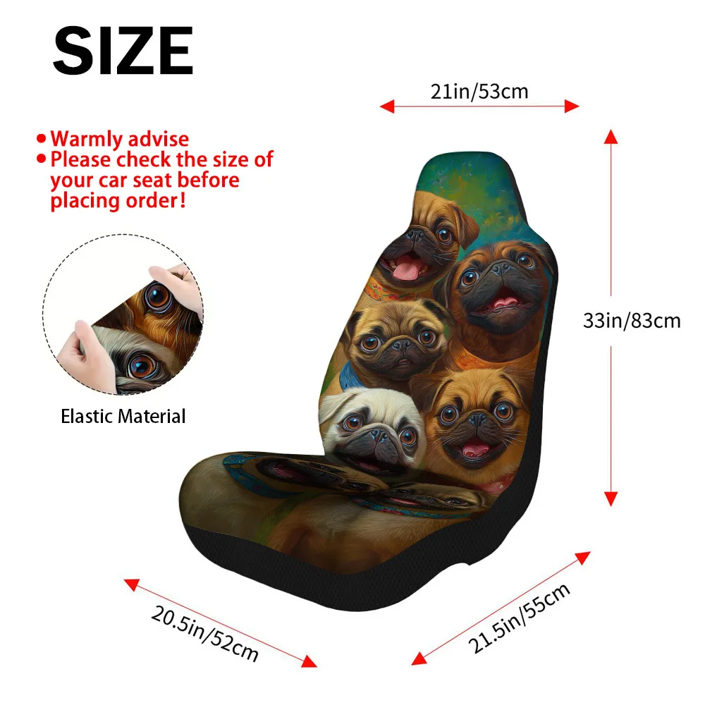 2pcs Cute Pug Puppies Group Themed Car Seat Covers Set | High-Quality, Durable Polyester Front Seat Protector Covers, Universal