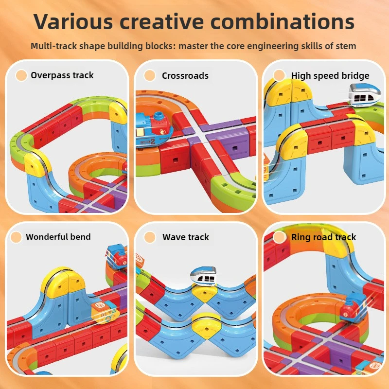 Zabawki dla dzieci: magnetyczna kolejka do samodzielnego montażu, elektroniczny magiczny pociąg na szynach, zabawka edukacyjna dla dzieci, prezent na Boże Narodzenie