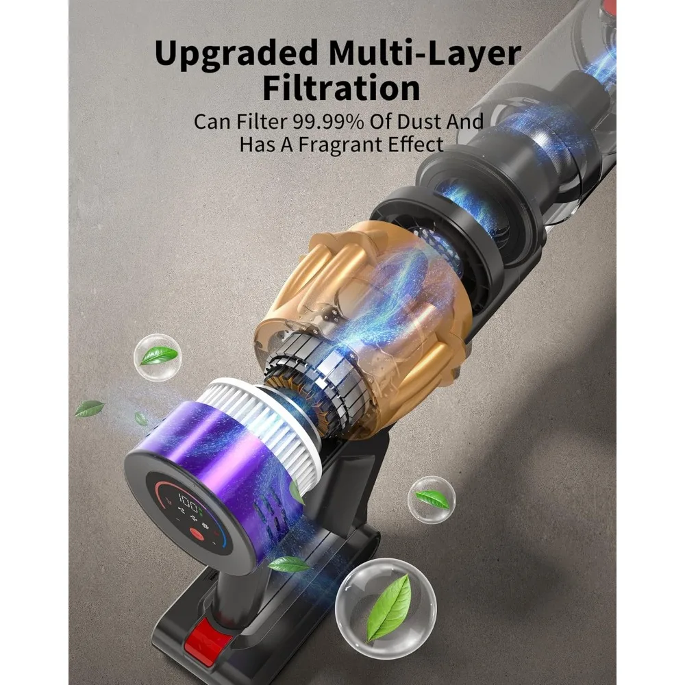 Aspirapolvere domestico wireless: 580 W, aspirazione 50 Kpa, autonomia di 65 minuti con spazzola antigroviglio e ricarica a parete