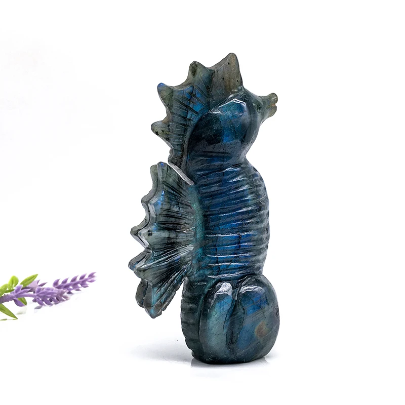 Hot Sale crystal animals blue flash labradorite seahorse heading crystal carving animals for home decoration and gift