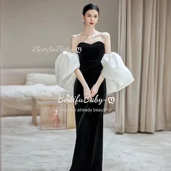 BeitifuBaby Black Strapless Evening Gown for Women Dress 2024 Elegant Zipper Mermaid Banquet Dresses for Wedding Party Vestidos