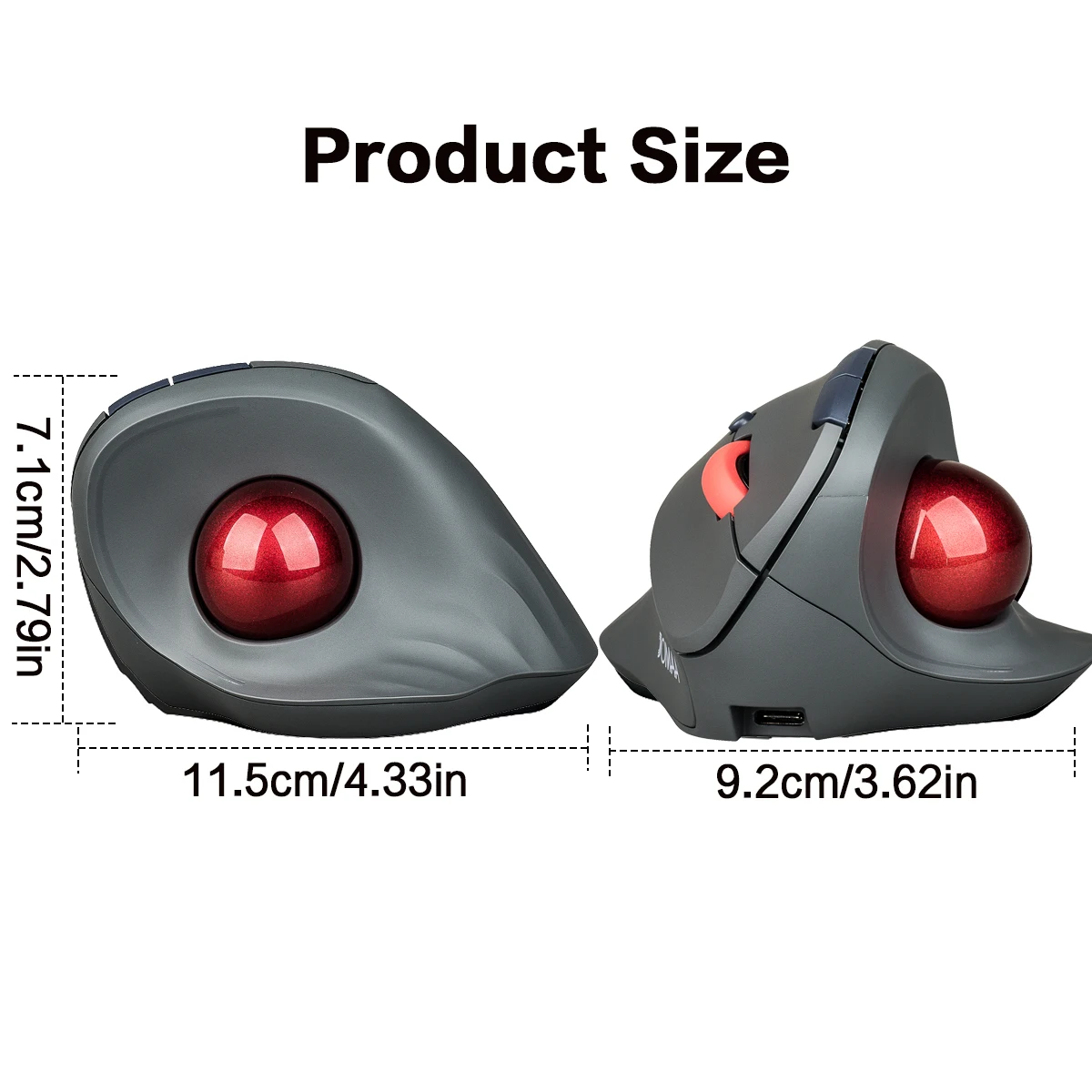 JOMAA Ergonomic Trackball Mouse, Rechargeable, Bluetooth Rollerball Mouse, Finger Trackball, Compatible with PC, Laptop, iPad