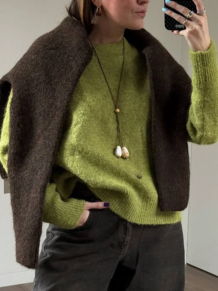 

Women's Winter Sweater 2025 Warm Pullovers O Neck Knitwear Loose Knit Jumpers Basic Brown Sweaters For Women Winter Pink