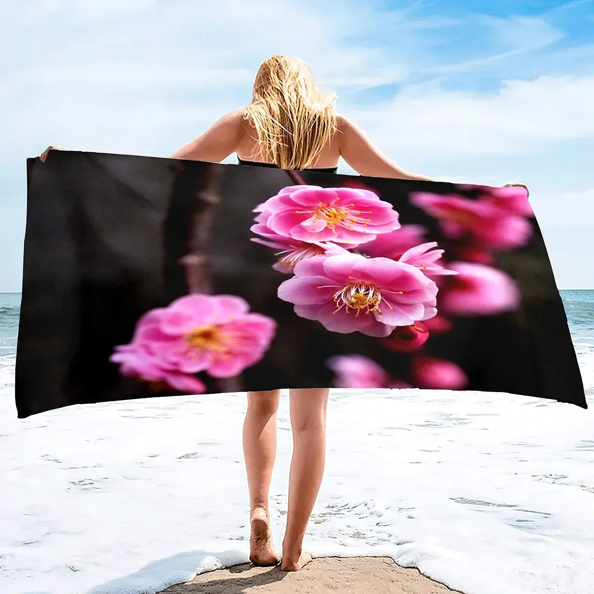 Oriental Beautiful Spring Plum Blossom Painting Soft Decorative Towels,Multipurpose for Bathroom, Hotel, Gym, Spa and Beach