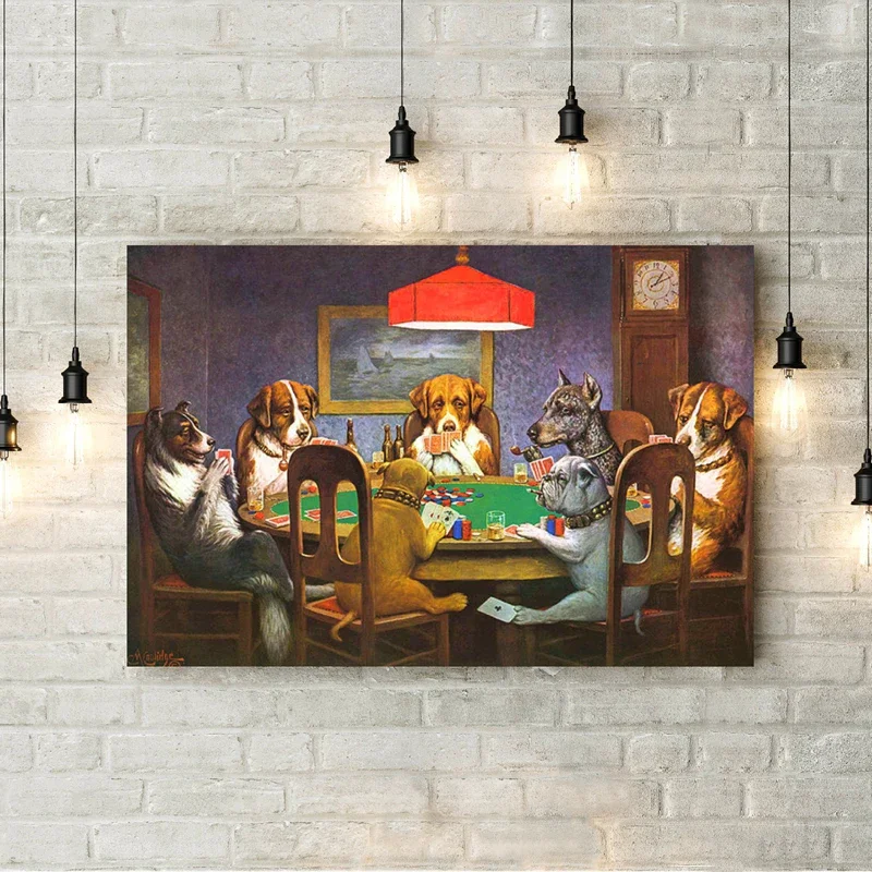 Dogs Playing Poker Funny Art Poster and Prints Wall Art Picture Cool Pet Dog Pug In Casino Canvas Painting Pet Shop Decor Trigun