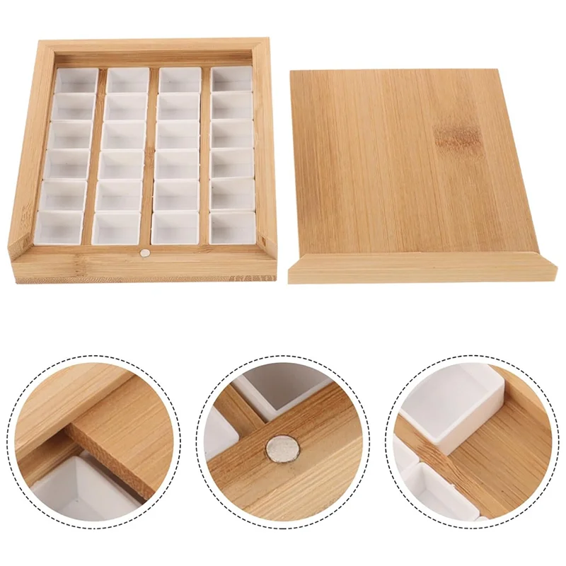 AB13-Wooden Watercolor Palette Box With Half Pans Grid Empty Pull-Out Type Oil Drawing Ray Pallets Portable Travel Paint Tray