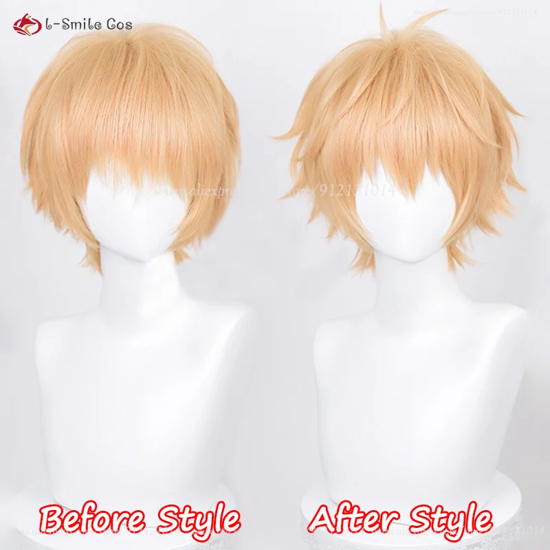 Anime Golden Yellow/Orange Golden Denji Cosplay Wig Anime 30cm Short Denji Wigs With Eyes Patch Props Men Wigs + Wig Cap