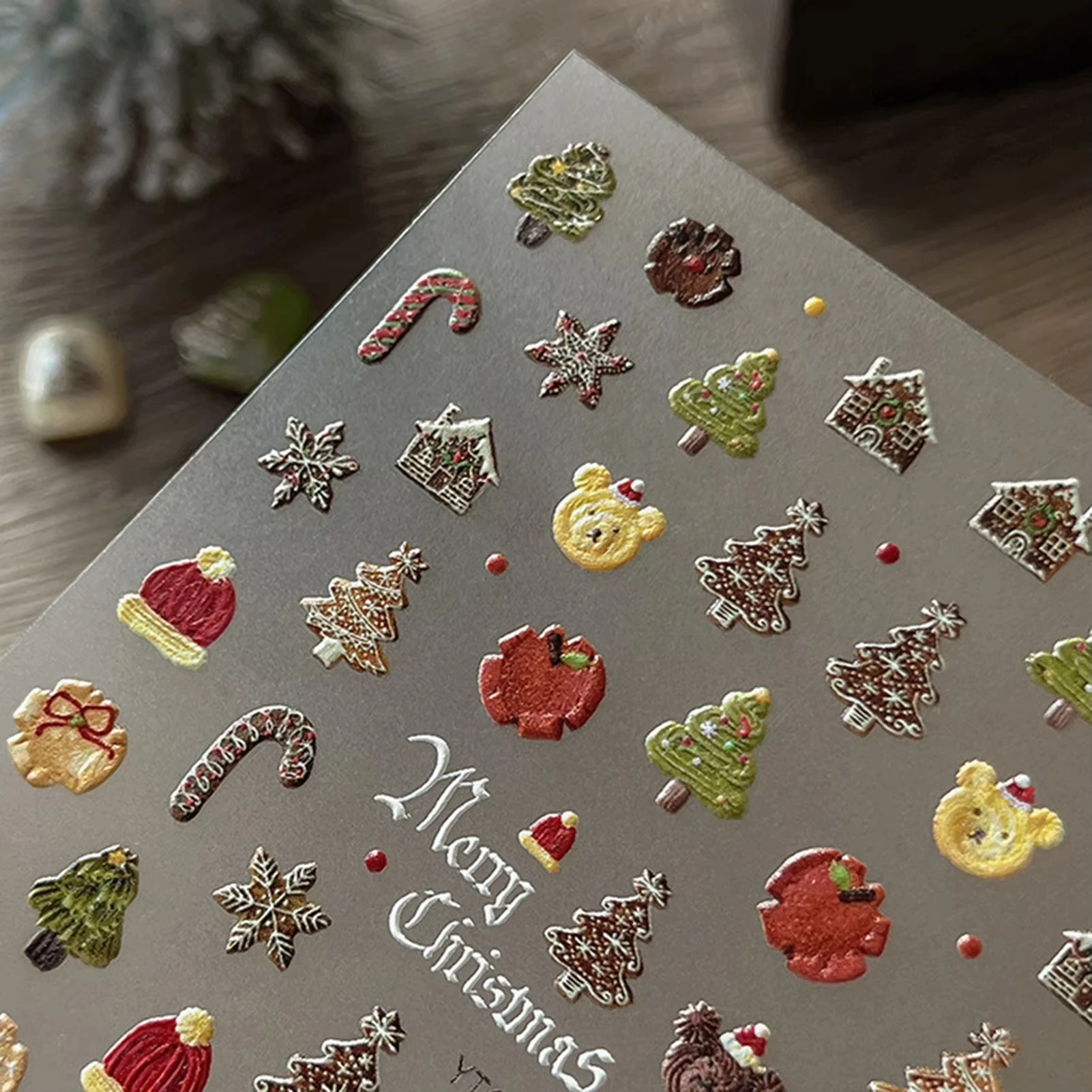 Christmas Embossed Nail Stickers: Christmas Tree/Cookie Pattern, Self-Adhesive Nail Stickers Perfect For Christmas Use