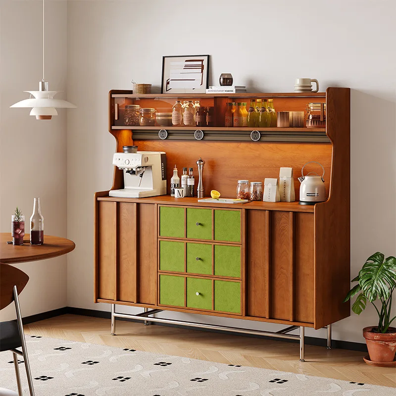 

2024 new medieval solid wood dining side cabinet, retro tea cabinet integrated with wall locker, living room storage cabinet