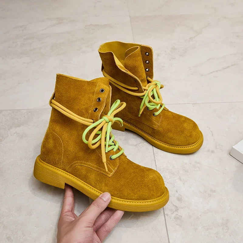 Genuine Leather Women's Biker Ankle Boots - AIYUQI 2025