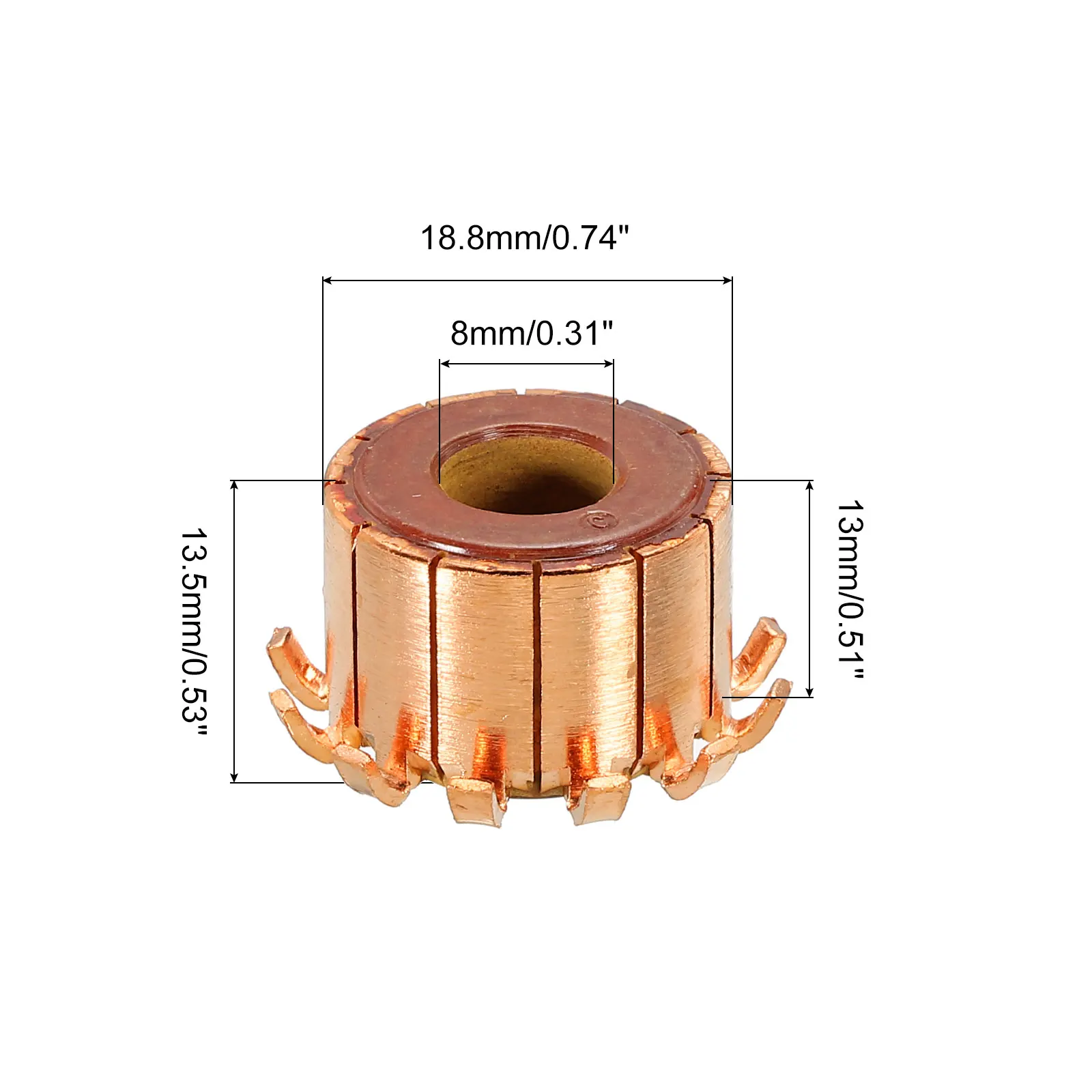 Conmutador de Motor eléctrico con gancho de cobre, 6x15x13mm, 7P/8x18,8x13,5mm, 12 dientes