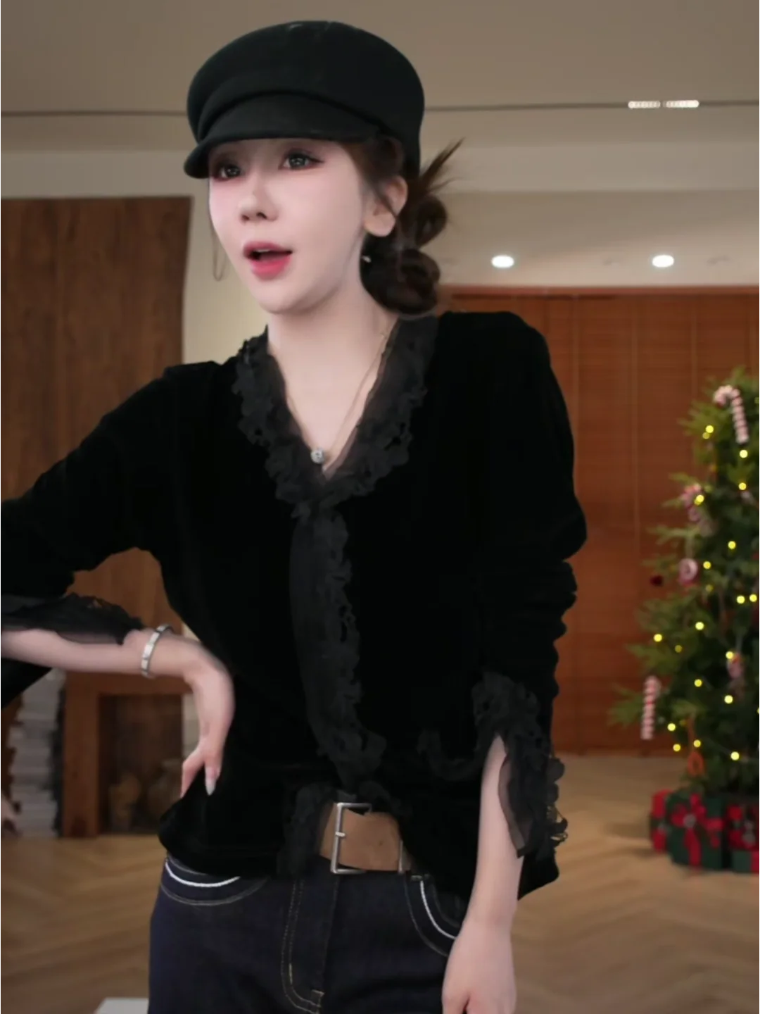 

Baixue Recommended【Flower Not S】Autumn Winter Warm Slim Fit Silk Lace Embroidery Design Luxury Long Sve Wo...