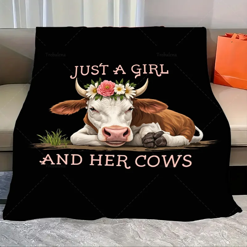 

1 шт. фланелевое одеяло «Просто девушка и ее коровы» уютное фермерское одеяло с цветочным дизайном короны