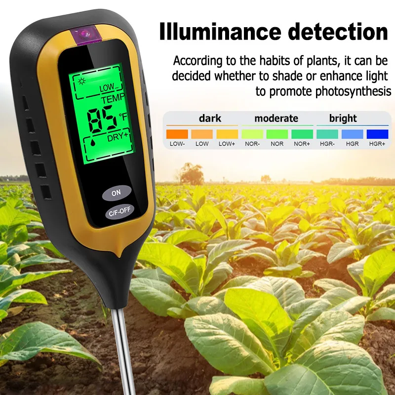 4 In 1 Soil Tester For Measuring Plant Light Intensity, PH, Temperature, And Humidity, Used As A Tool For Garden Measurement