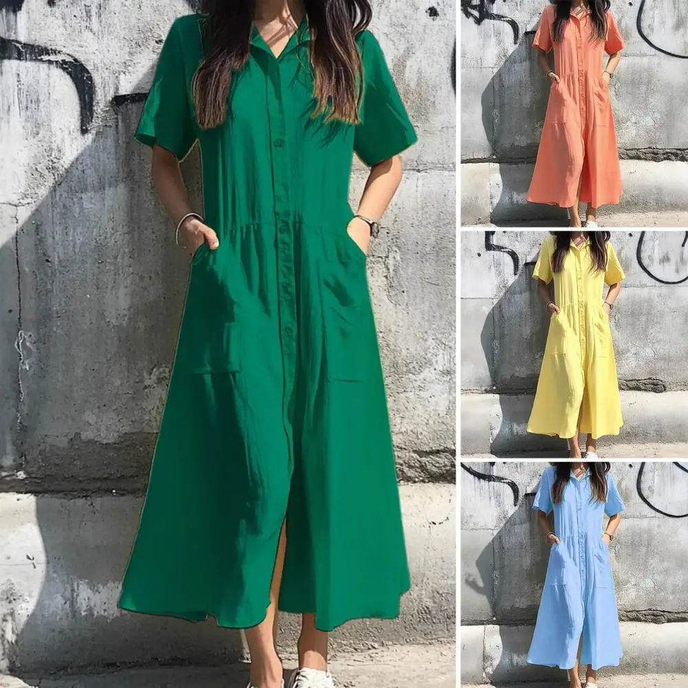 여성 단색 무슬림 드레스 큰 사이즈 긴팔 옷 턴다운 칼라 셔츠 맥시 드레스 여성용 루즈핏 셔츠 드레스