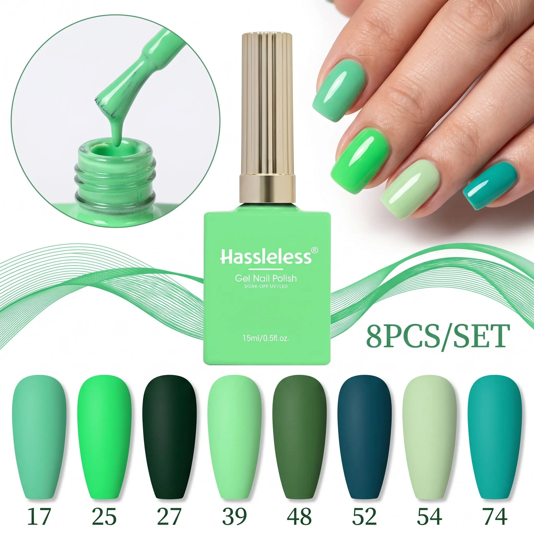 Hassleless 8Pcs Nail Polish Gel Set, Curable, Multi-Colored Liquid Nail Polish Gel with Strong Adhesion and Scratch Resistance, Suitable for Salon and Nail Care Scenarios
