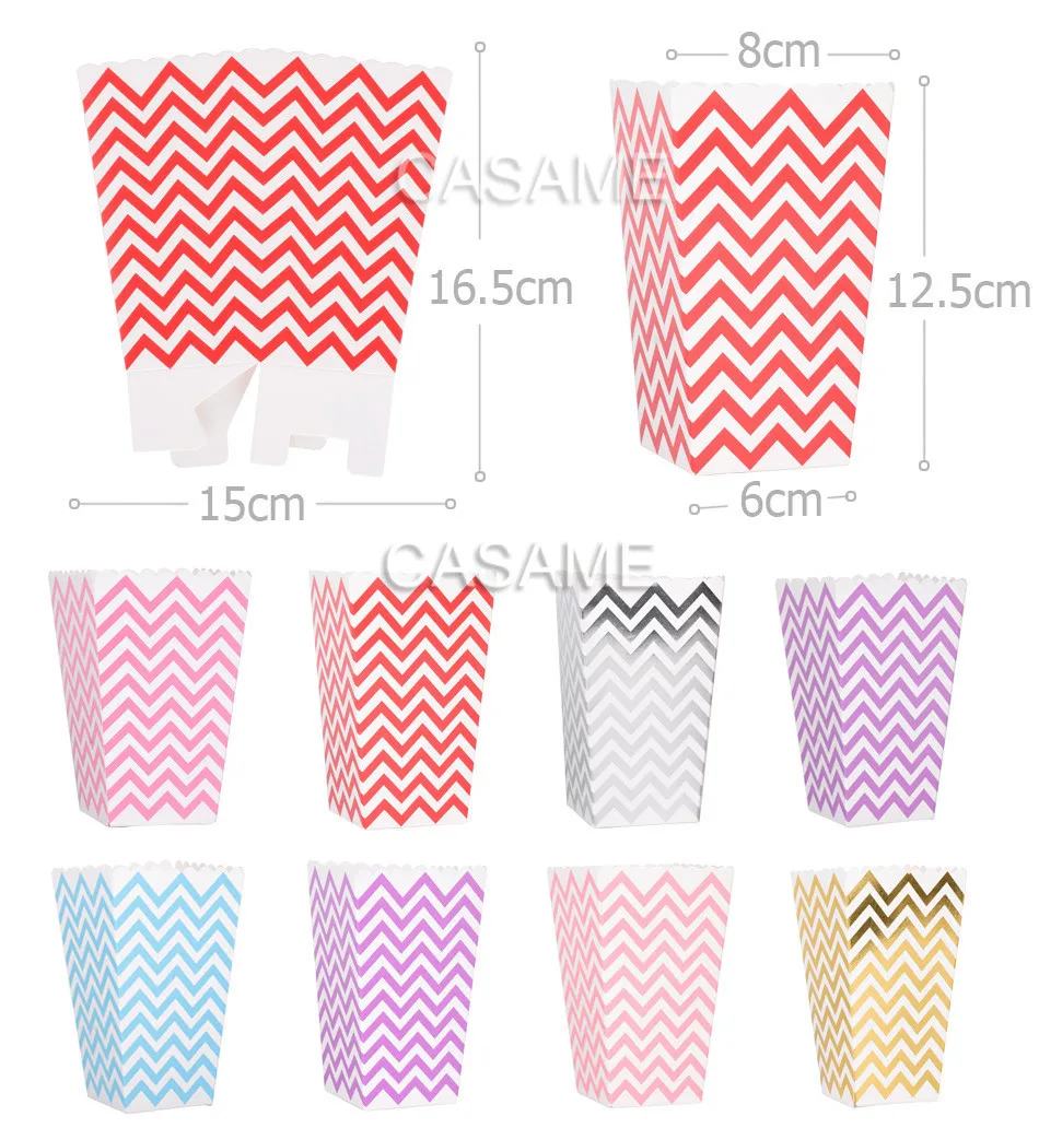 6pcs Rose Gold Pink Stiff Paper Mini Party Popcorn Boxes Pop Corn Candy/ Sanck Favor Bags Wedding Birthday Movie Party Tableware