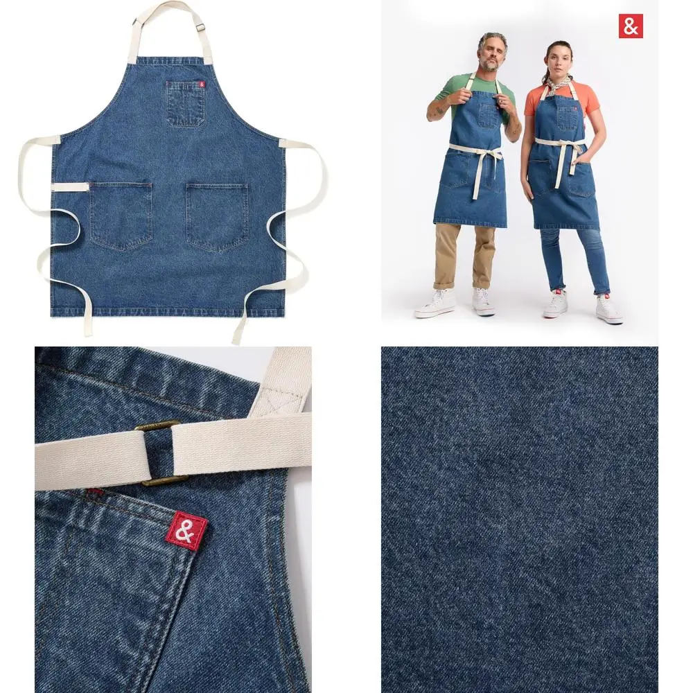 

Professional Chef Workwear: Heavy-Duty Denim Kitchen Apron with Pockets and Towel Loop for Cooking