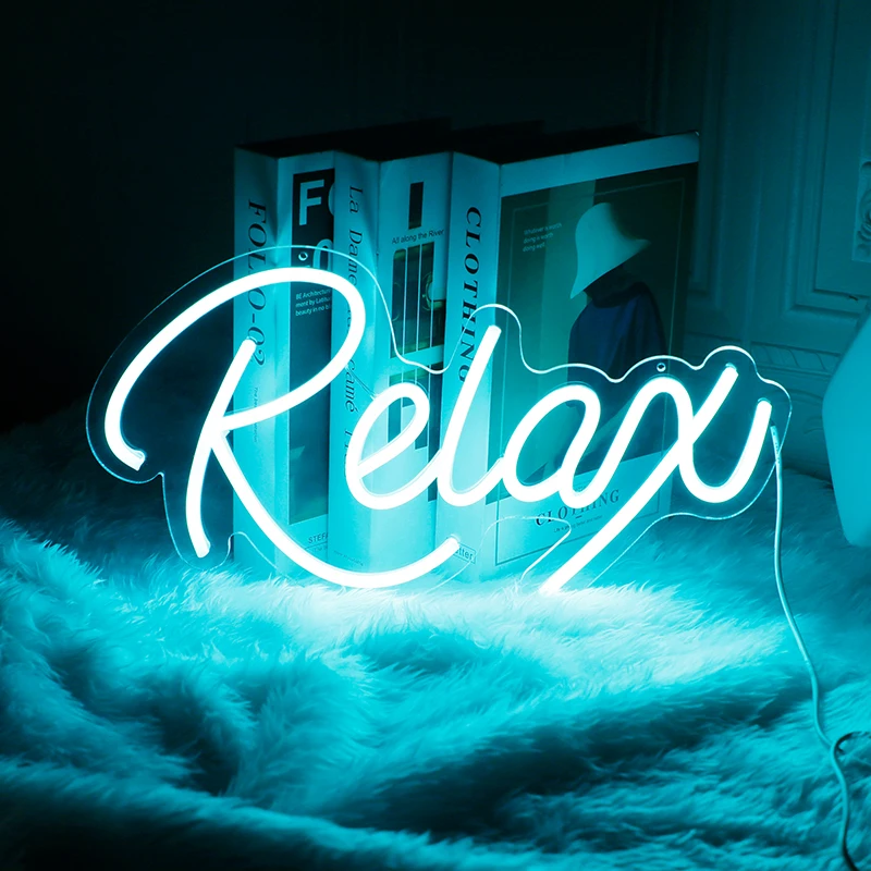 Relax Neon Signs, LED Neon Sign Relax USB Neon Light up Sign Clear Acrylic 3D Art Decor for Bedroom Wall Decor