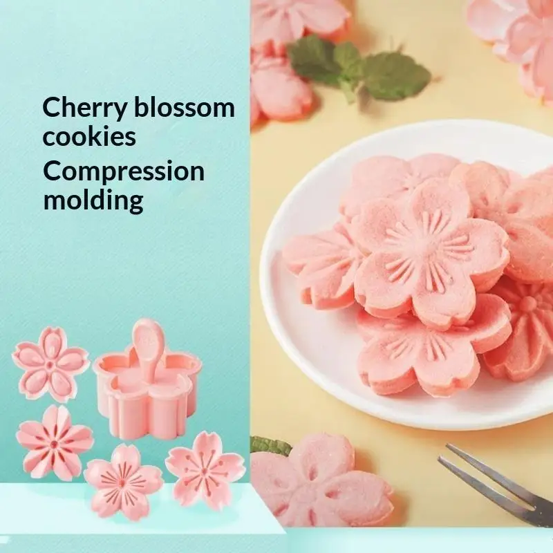5Pcs Cherry Blossom Biscuit Cutters Flower Fondant Press Molds For Household Cake Cookie Baking Work