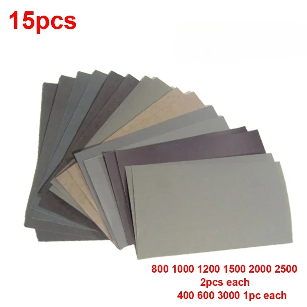

15 шт./компл. наждачная бумага 400 600 3000 800 1000 1200 1500 2000 2500 зернистость наждачная бумага водная/сухая шлифовальная бумага абразивные инструменты