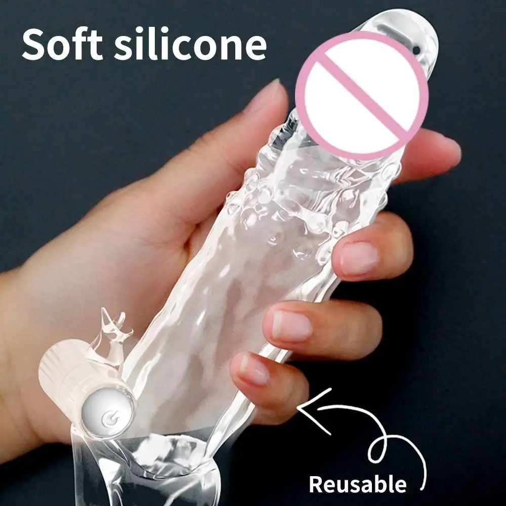 شفافة القضيب تمديد خاتم الديك غمد للرجال قابلة لإعادة الاستخدام آمنة سيليكون الذكور كم ل القذف تأخير الوقت لعبة الجنس الواقي الذكري #2