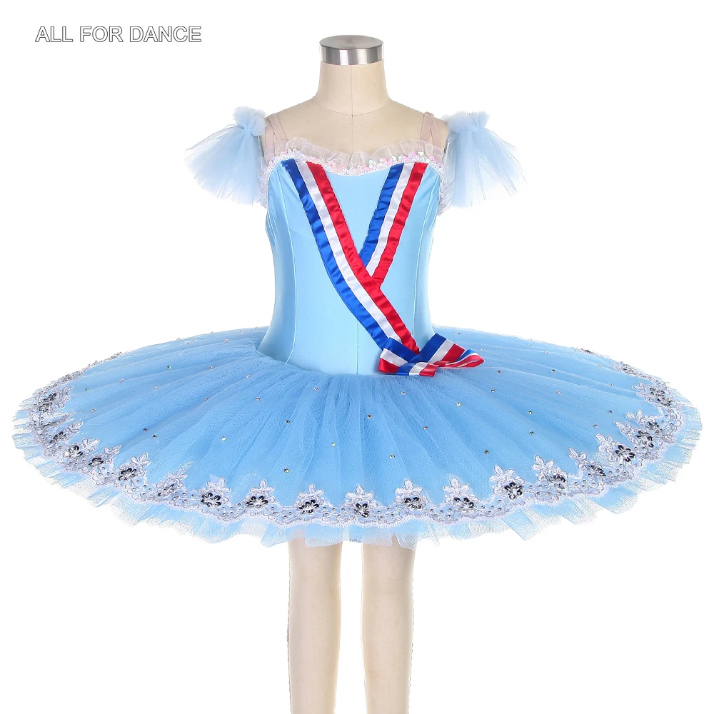 BLL494 Sky Blue Pre-Professional Ballet Dance Tutu Pancake Tutu For Women & Girls Performance Dancewear