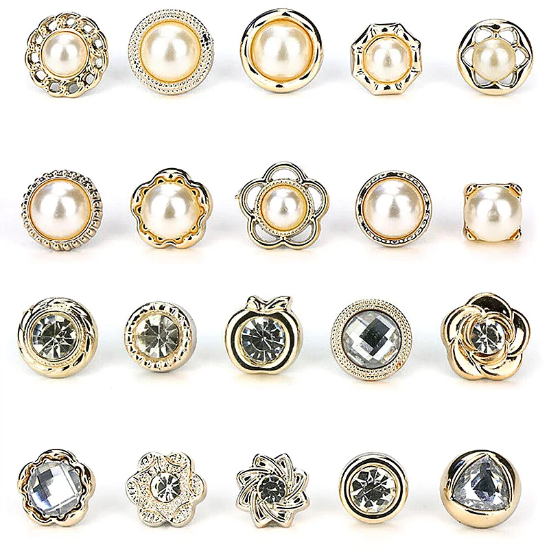 10Pcs Set Pearl Rhinestone Button Brooch Prevent Accidental Exposure Brooch Pins Detachable Badge Cufflinks Button Clothes Decor