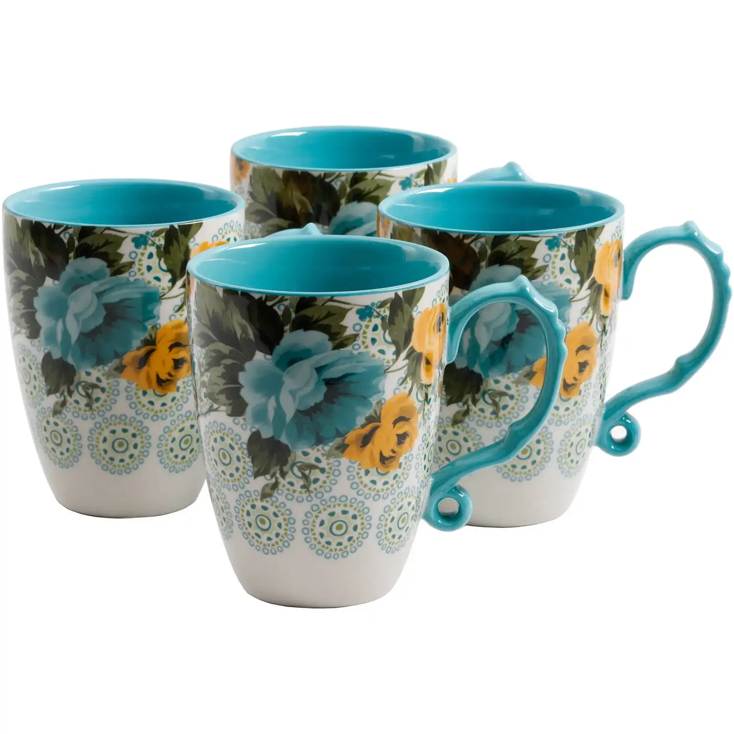 

Rose Shadow Turquoise 4-Piece 26-Ounce Stoneware Latte Mug Set