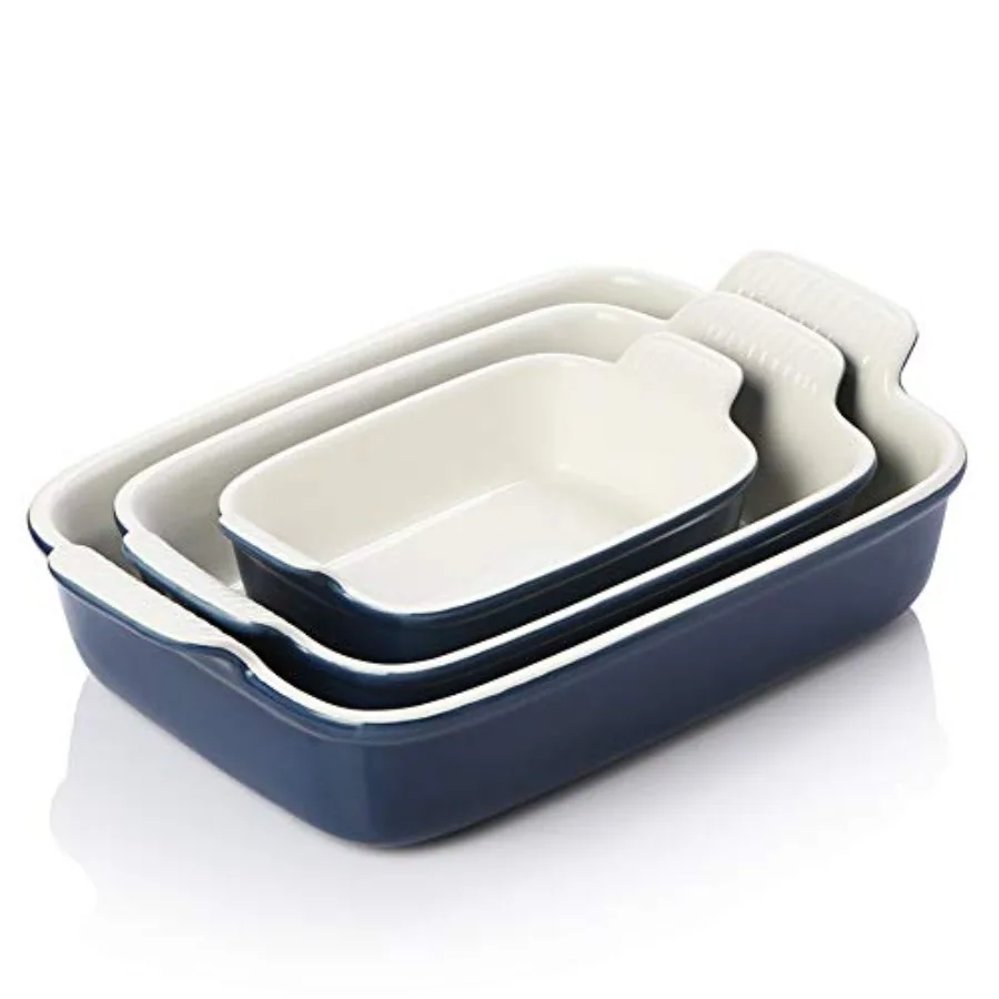 

Baking Pans Set Ceramic 9x13 Baking Dish with Handle Rectangular Casserole Dishes for Oven Bakeware Sets of 3 Durable Lasagna P
