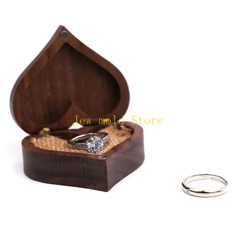 

C71B Rings Jewelry Display Travel for Case Portable Storage Jewelers for Case Heart Box Walnut Holder for Wome