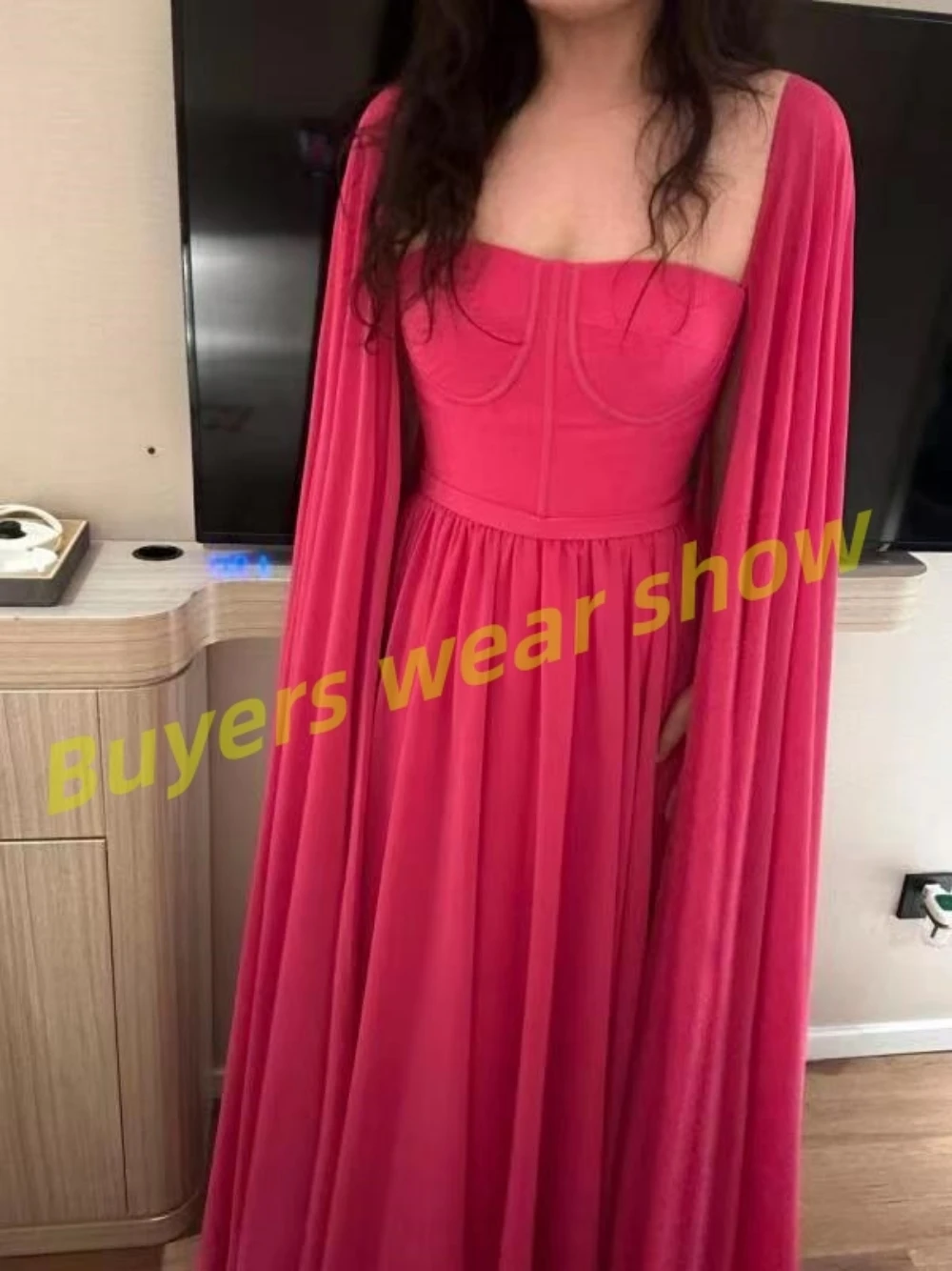 2024 A-Line Elegant Evening Dress Sleeveless Strapless Capes Chiffon with Ruched Party Dress Formal Special Occasion Prom Gown