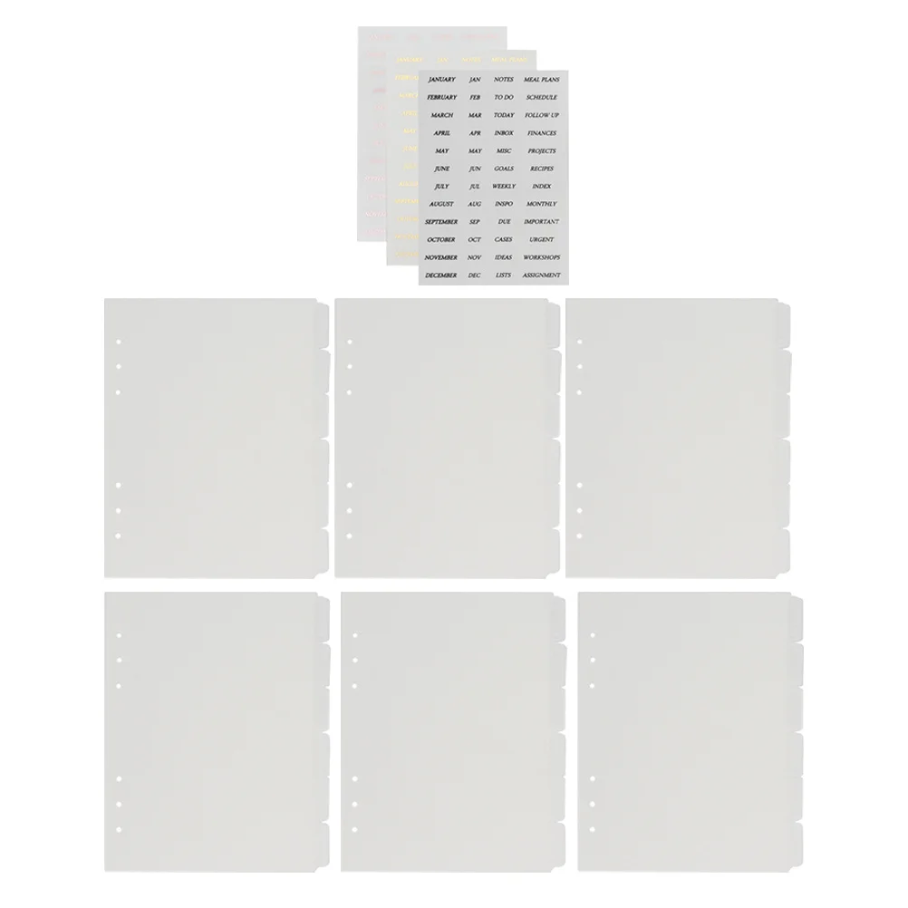 A5 PP Divider Pages Monthly Stickers 6 Holes Round Ring Binder Index Tabs for School Office Use Separators for Binder