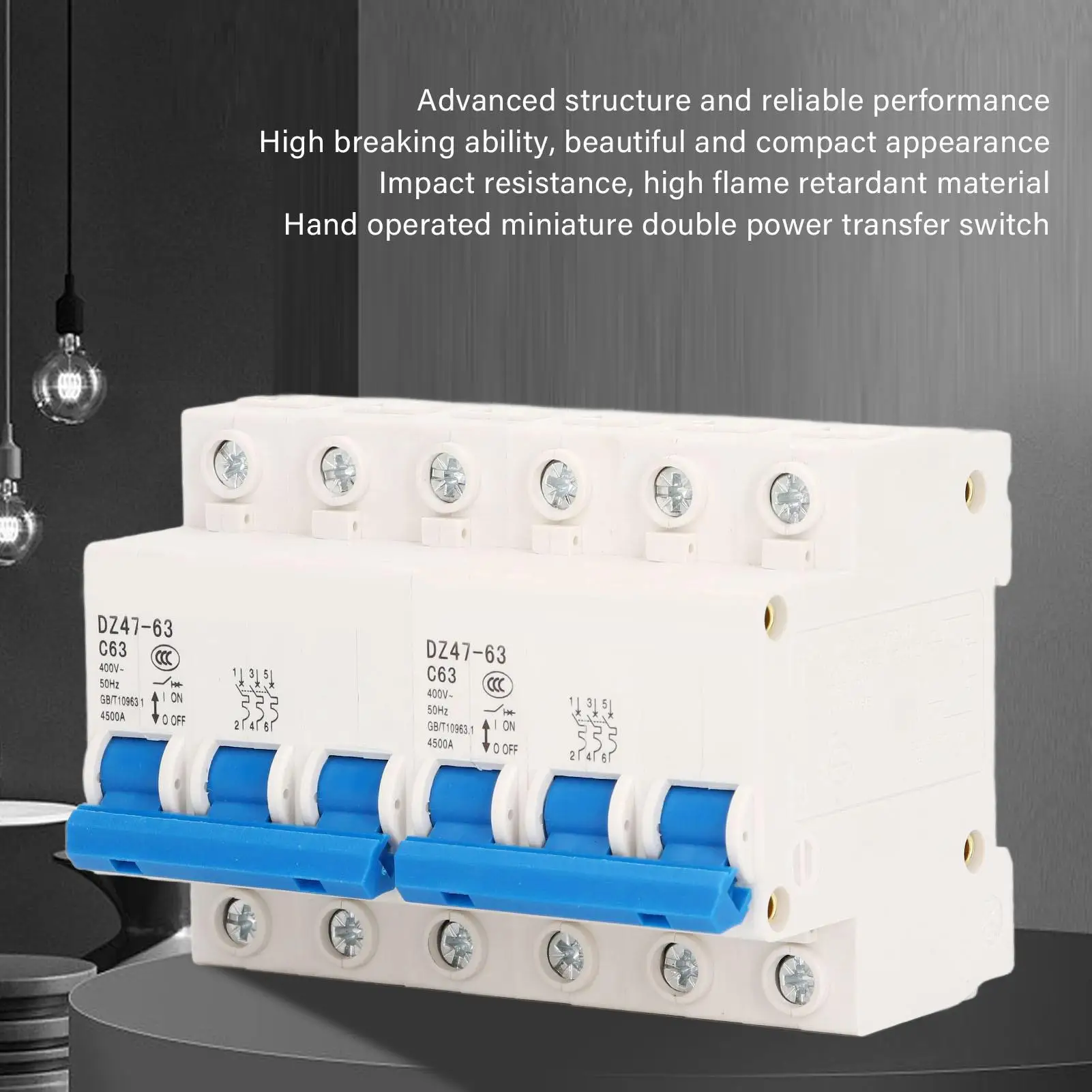 قاطع دائرة الطاقة المزدوج بتيار متردد 400 فولت، مفتاح نقل يدوي صغير التعشيق 3P3P متوافق مع DIN #3