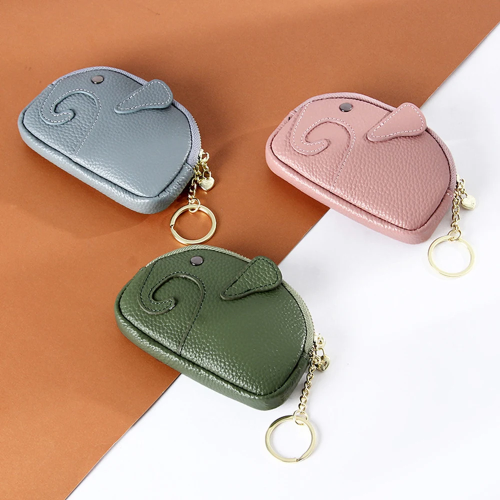 Trendy Pu Leather Cartoon Elephant Zipper Coin Purse Girls Creative Wallet Cute Clutches Card Holder Keychain Wallets For Women