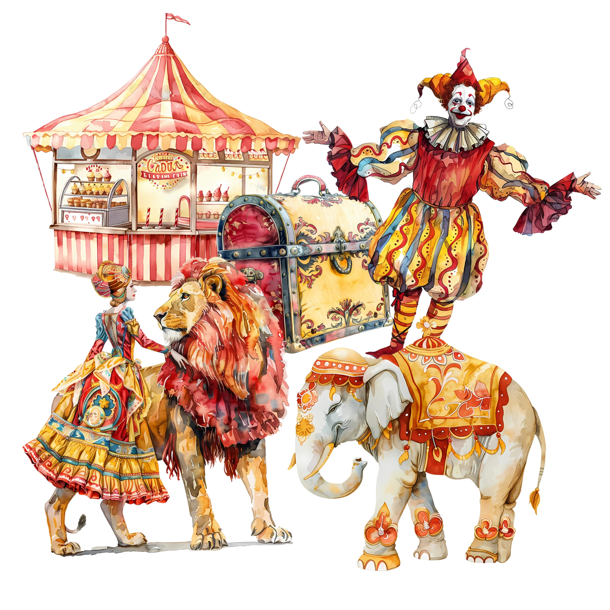 56 قطعة-68 قطعة PET وورق فني السيرك موضوع حزمة ملصقات جمالية ذاتية اللصق ، للحرف الفنية ، ملصق ديكور ذاتي الصنع ، فن المشبك