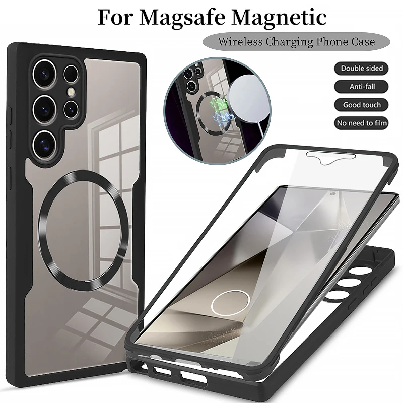 Galaxy s24 plus,Galaxy s24 plus,360用の完全に透明な磁気保護ケース,ワイヤレス充電ケース