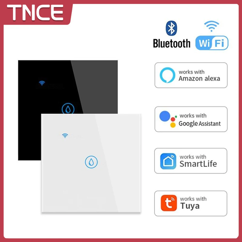 TNCE Tuya Wifi Smart Boiler Switch 40A EU Standard Smart Water Heater Glass Touch Switch 40A Work With Alexa Google Home