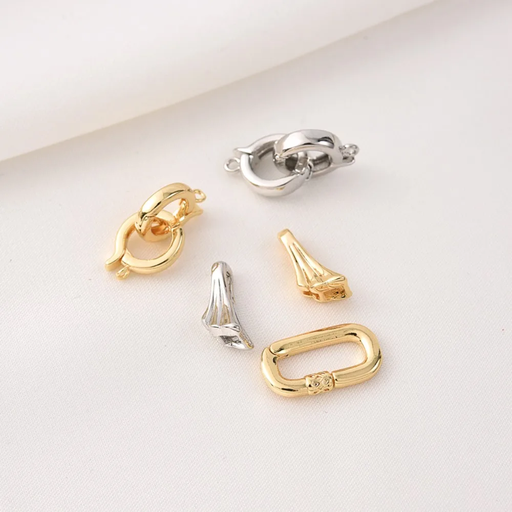 

18K Gold-plated Double O Clasp, Diy Pearl Necklace, Oval Snap Button, White Gold Angel Wing Y-shaped Chain Clasp