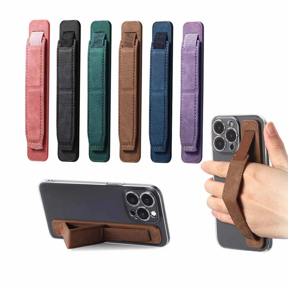 

Кожаный браслет для телефона со скрытой подставкой, самоклеящийся выдвижной держатель для смартфона, умный ремешок с ручкой, аксессуары для мобильных устройств