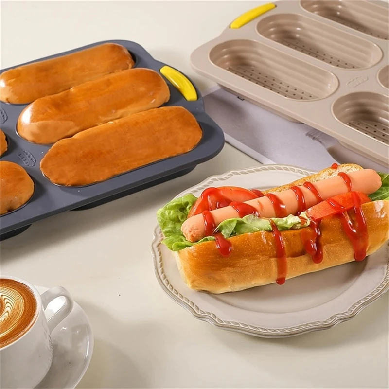 Baking Mould Restaurant Hamburger Bun Hot Dog Baguette Waffles Silicone Mold Foldable Bread Pan Heat Resistance DIY Kitchen Tool