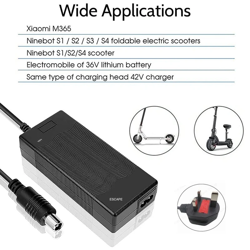 42V Fast Charging Electric Scooter Charger With LED Indicator-Suitable Xiaomi M365/Pro 2,AOVO,Ninebot Es 1 2 3 4-UK Plug