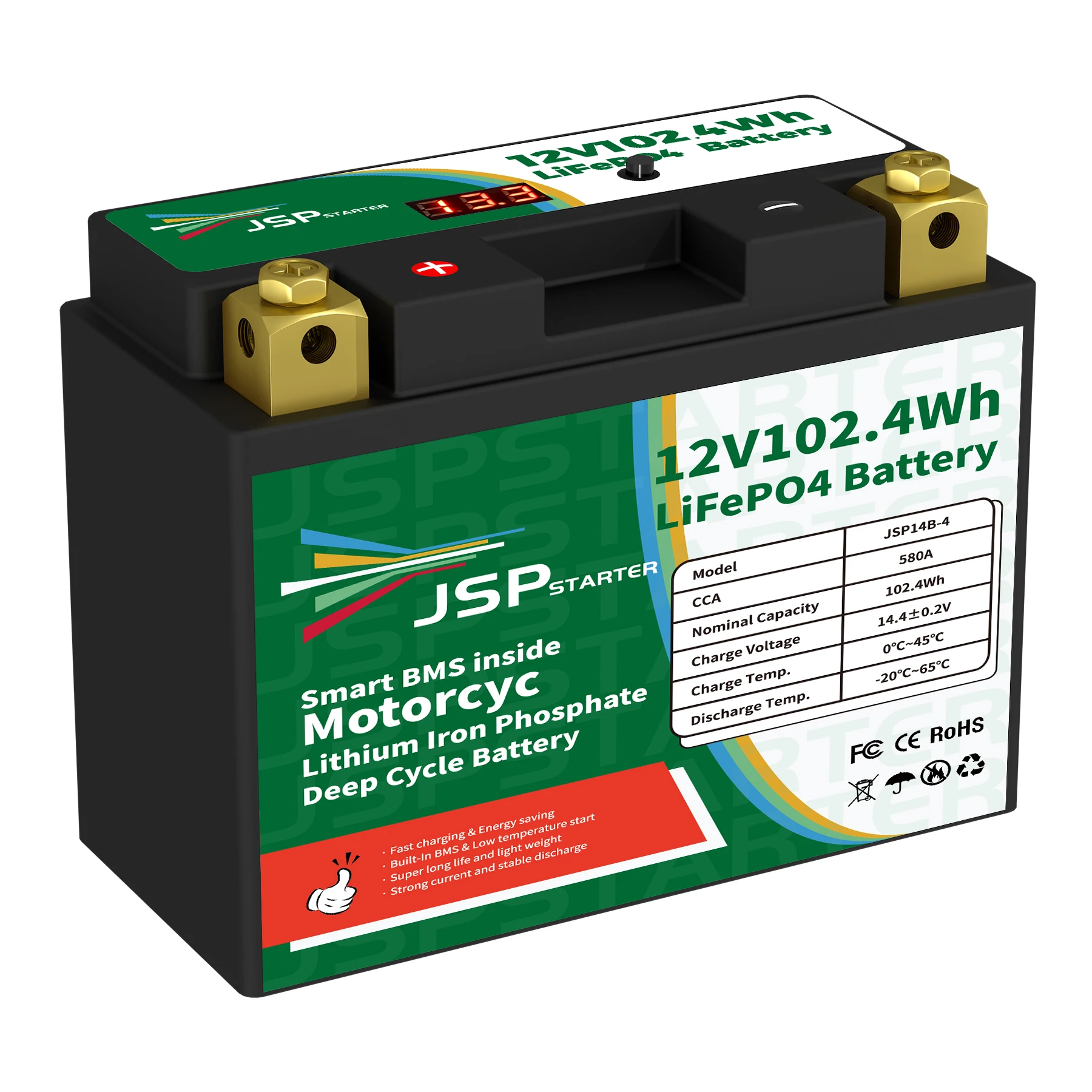 JSP14B-4 12.8V 102.4Wh CCA 580A BMS Motorcycle Start Battery 12.8V Lithium iron Phosphate Scooter LiFePO4 Batteries YTX14B-4