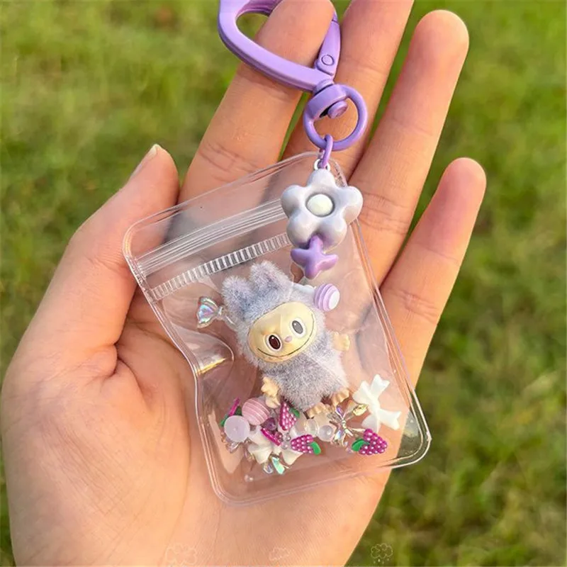 LABUBU Pocket Shaking Toys Keychain Cartoon Transparent Bags Decoration Pendant Birthday Gift Cute LABUBU Peripheral Accessories