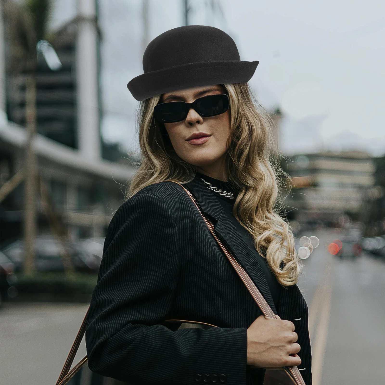 Chapeau dôme en laine noir pour femmes, mode doux et respirant, bord enroulable, chapeau melon d'hiver et d'automne, chapeaux de fête